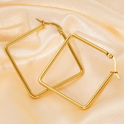 Vierkante Creolen 18K Verguld Roestvrij Staal Geometrisch Groot Statement Minimalistische Mode Sieraden Voor Dames
