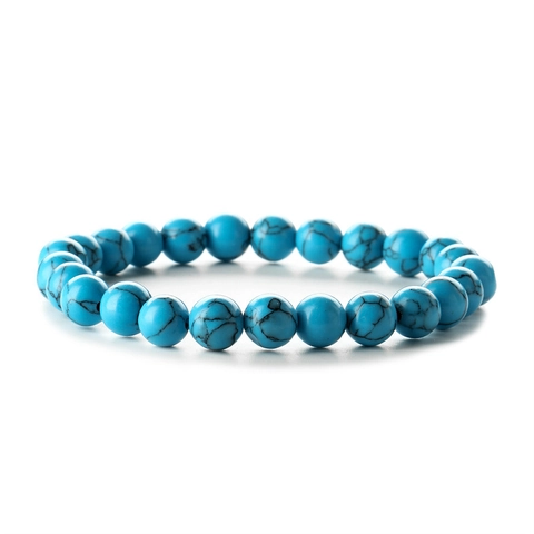 Natuurlijke Stijl Turkoois Kralenarmband Elastische Stretch Ronde Stenen Kraal Sieraden Voor Vrouwen Mannen Boho Accessoires