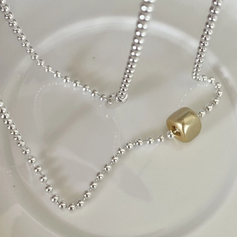 Collana Con Pendente Geometrico In Argento Sterling 925 Gioielli Minimalisti Bicolore Catena A Sfere Elegante