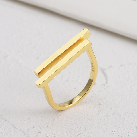 Geometric 925 Sterling Silber Ring Minimalistische Parallele Doppelstangen T Form Verstellbare Öffnung Finger Schmuck Für Frauen