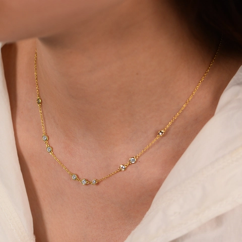 Collana Station in Argento Sterling 925 con Strass Rotondi Donna Elegante Girocollo Geometrico Gioielli Regalo