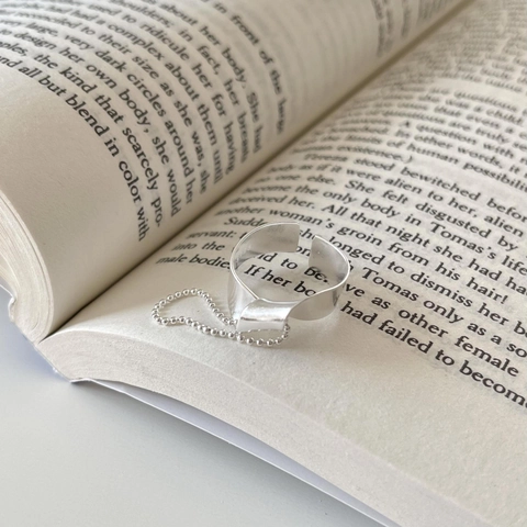 Anello Argento Sterling 925 Minimalista Torsione Geometrica Catena Di Perline Aperto Regolabile Gioielli Donna