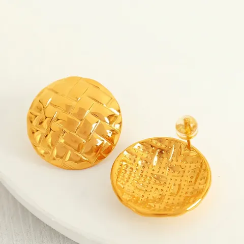 Pendientes Geométricos de Acero Inoxidable Vintage para Mujer con Forma de Concha Redonda Tejida Chapados en Oro y Plata