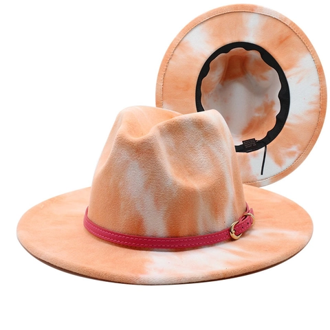 Tie Dye Fedora Hoed Met Brede Rand Katoen Polyester Mix Met Kunstlederen Riemgesp Unisex Jazz Zonnehoed Stijlvol