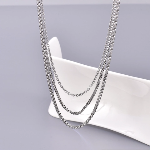 Minimalista Collana Multistrato in Acciaio Inossidabile per Donna Vintage Argento Catena Veneziana Catena a Maglie Gioielli