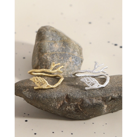 Blatt Zweig Ring S925 Sterlingsilber Verstellbarer Offener Finger Schmuck Natur Inspirierter Eleganter Stil Für Damen