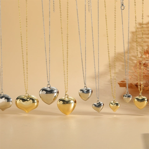 Minimalistische Stereoscopische Puffy Hart Hanger Ketting Koper Spiegel Gepolijst Niche Mode Sieraden Voor Dames