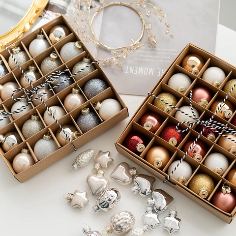 Christmas Glass Baubles Ornaments Mixed Shapes Matte Shiny Glitter Xmas Tree Hanging Holiday Party Decor Elegant