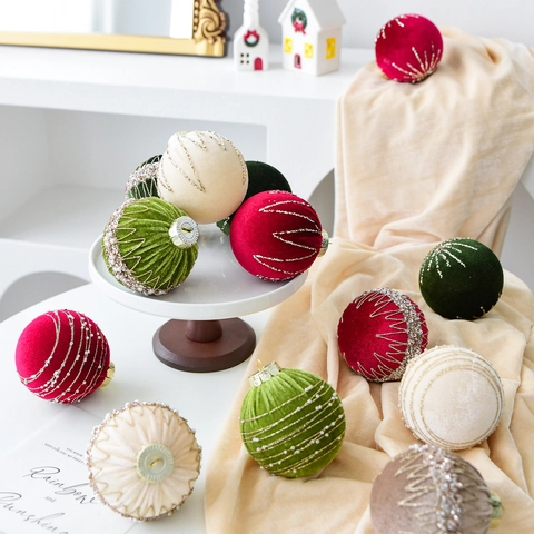 Palline Di Natale In Velluto Ornamenti Decorazioni Appese Eleganti Per Albero Con Künstliche Perle E Glitter Artigianale Festivo