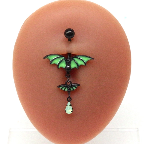 Gotische Vleermuis Lichtgevende Roestvrijstalen Body Piercing Sieraden Glow In The Dark Strass Navelpiercing Tepelring