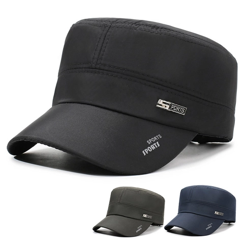 Men Cadet Cap Flat Top Hat Quick Dry Breathable Polyester Adjustable Outdoor Sports Sun Protection Military Style