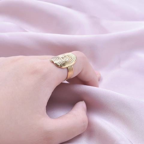Spiral Textur Verstellbarer Edelstahl Ring Fingerabdruck Wirbel Geometrisch Oval Statement Schmuck