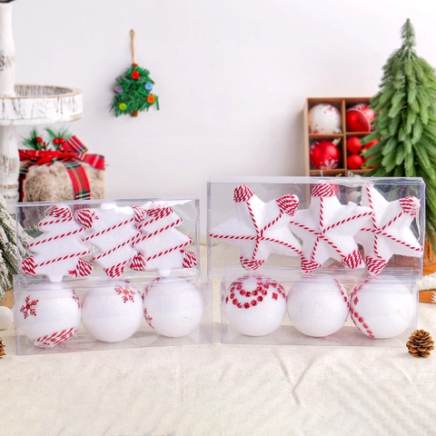 Weihnachtsanhänger Weiß Rot Schaumstoff Plüsch Seil Schneeflocke Stern Kugeln Festliche Feiertagsdekoration Haus