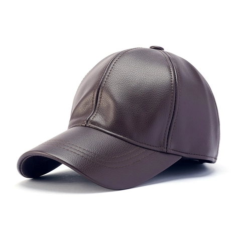 Men PU Leather Baseball Cap Lychee Texture Solid Color Windproof Outdoor Adjustable Casual Winter Snapback Hat