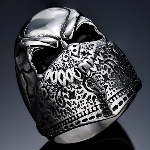 Anello Teschio Acciaio Inossidabile Lucidato Retro Gotico Punk Bandana Maschera Gioielli Per Uomo