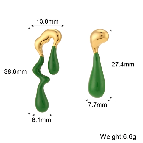 Orecchini Asimmetrici In Smalto Fuso Di Lava Acciaio Inossidabile Placcato Oro 18K Forma Fluida Gioielli Per Donna Moda