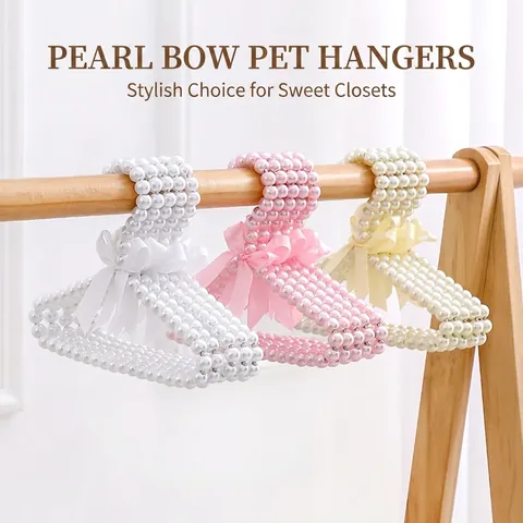 Künstliche Perlen Kleiderbügel Faux Künstliche Perle Kleidung Bügel Mit Satin Schleife Für Haustier Hund Katze Baby Kinder Kleidung Display Elegant Rutschfest
