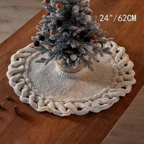 Jupe De Sapin De Noël Acrylique Tricot Torsadé Creux Décoratif Fête Maison Ornement Rond Doux Confortable