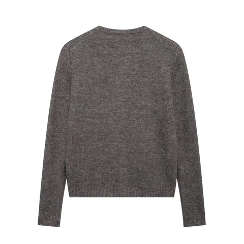 Women Round Neck Knit Cardigan Acrylic Polyester Blend Long Sleeve Silver Metal Button Elegant Solid Color Sweater