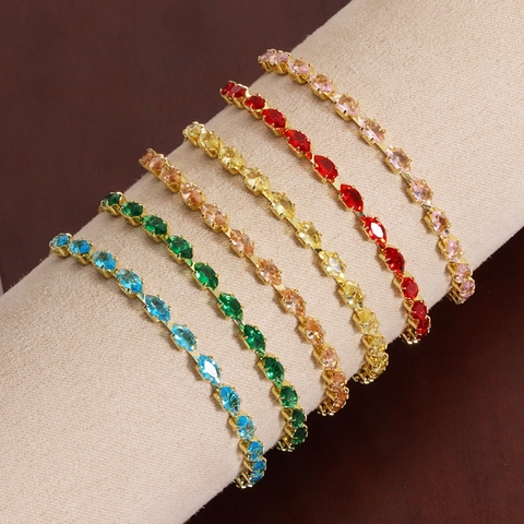 Marquise Cut Cubic Zirconia Tennis Bracelet Adjustable Slider Bolo Chain Gold Plated Brass Jewelry Women Elegant Accessory