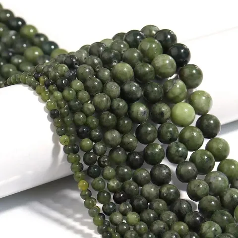 Natural Green Serpentine Stone Round Loose Beads Polished Smooth Gemstone For DIY Jewelry Making Crafting