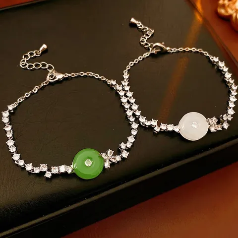 New Chinese Style Kupfer Armband Mit Zirkon Und Chalcedon Rund Ping An Kou Verstellbar Eleganter Schmuck Für Frauen
