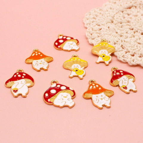 Cute Cartoon Mushroom Elf Charms Enamel Alloy Pendants For DIY Jewelry Making Keychain Earring Accessories