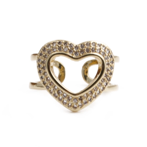 Mode Herz Anhänger Verstellbarer Ring Für Damen Vergoldetes Kupfer Mikro-eingelegter Zirkonia Doppelschichtiger Offener Ring Schmuck