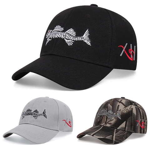 Casquette De Baseball Broderie Arête De Poisson Coton Acrylique Chapeau De Soleil Extérieur Réglable Unisexe