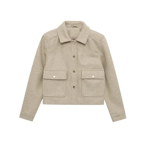 Women Casual Short Woolen Jacket Lapel Single Breasted Workwear Coat With Large Pockets Loose Autumn Winter Warm Outerwear
