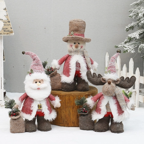 Poupées De Noël En Peluche Père Noël Bonhomme De Neige Renne Tissu Tricot Feutre Figurines De Table Décoration De Fête