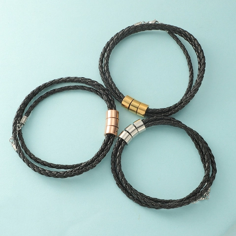 Bracciale In Pelle Intrecciata Con Perle Cilindriche In Acciaio Inossidabile Braccialetto Punk Rock Per Uomo Donna Regalo