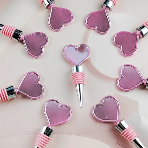 Pink Heart Wine Bottle Stopper Reusable Metal Decorative Beverage Sealer For Home Bar Wedding Party Gift