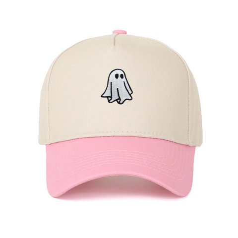 Berretto da Baseball con Ricamo Fantasma di Halloween in Cotone Cinque Pannelli Colorblock Trucker Hat per Uomo Donna Vintage Regolabile Snapback
