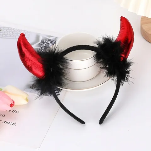 Teufelshorn Stirnband Metallisches Bronzietuch Truthahnfeder Halloween Cosplay Party Haarschmuck