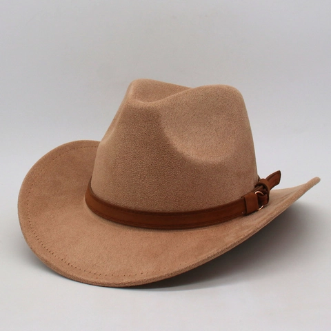 Vintage Western Cowboy Hat Faux Suede Felt Wide Brim Waterproof Outdoor Retro Style For Men Women With Leather Band Buckle