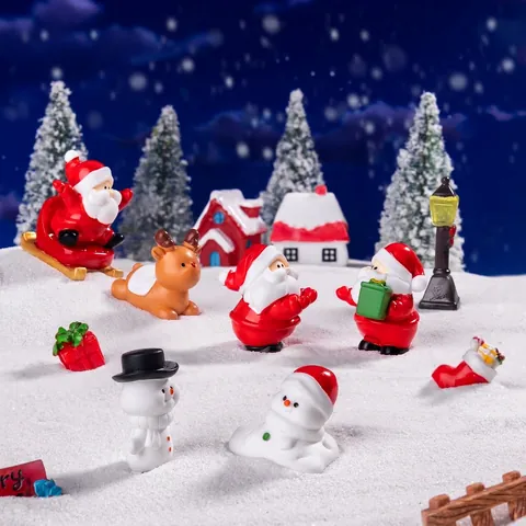 Christmas Miniature Figurines Resin Santa Claus Snowman Elk Micro Landscape DIY Decoration Desktop Holiday Gift Cartoon