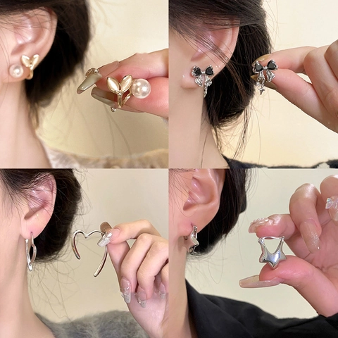 Fashion Alloy Rhinestone Butterfly Heart Star Stud Earrings With 925 Sterling Silver Earring Post For Women Jewelry Gift