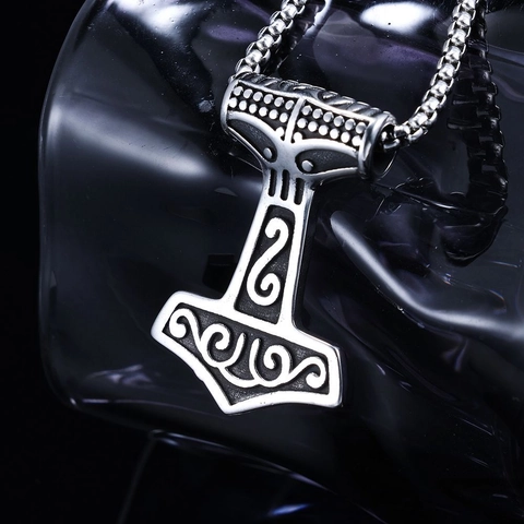 Collana Con Ciondolo Martello Mjolnir Acciaio Inossidabile Vintage Motivi Vichinghi Nordici Gioielli In Metallo Lucido Per Uomo