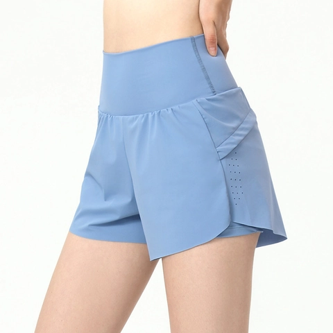 Damen Sport Shorts Hohe Taille Lagig Anti-Exposition Schnelltrocknend Atmungsaktiv Lasergeschnitten Für Laufen Yoga Fitness