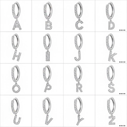 Copper Hoop Earrings With Zirconia Inlaid Letter Dangle Personalized Alphabet Huggie Earrings For Women Luxury Style