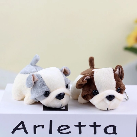 Porte-Clés En Peluche Bouledogue Petit Chien Rembourré Pendentif De Sac Jouet Mignon Pour Clés Sac À Dos