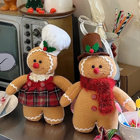 Retro Weihnachten Lebkuchenmann Plüschpuppe Stehende Tischdeko Home Restaurant Festliche Dekoration Feiertagsgeschenk