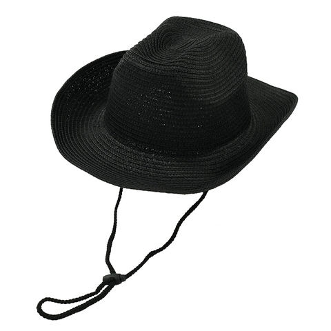 Western Cowboy Straw Hat Woven Wide Brim Sun Protection Beach Summer Outdoor With Adjustable Wind Rope Vintage Solid