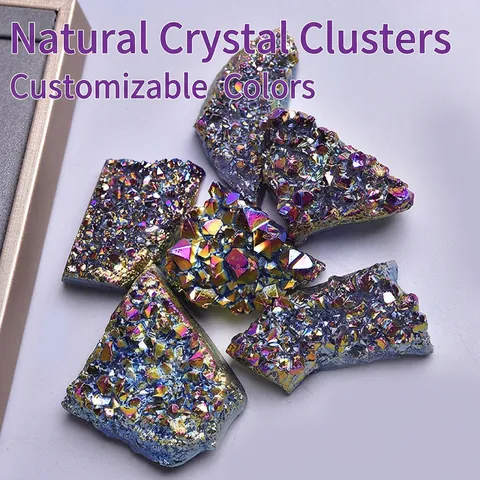 Cúmulo De Cristales Naturales Cuarzo Aura Recubrimiento Titanio Arco Iris Metálico Piedra Bruta Irregular Decoración Hogar