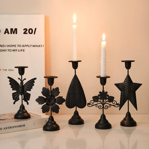 Metal Candle Holder Iron Vintage Butterfly Flower Ginkgo Leaf Star Heart Tabletop Decorative Ornament Wedding Dining Home Decor