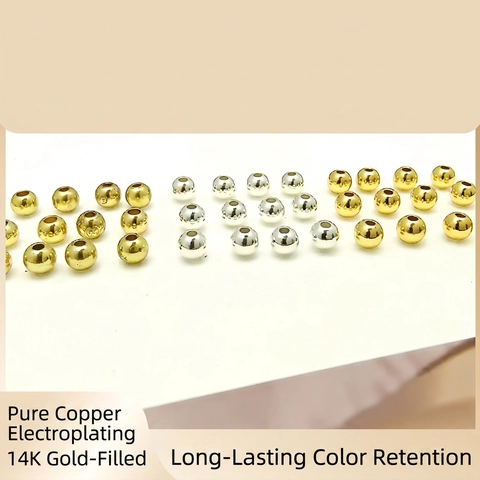 Round Smooth Solid Copper Spacer Beads Gold Plated Loose Beads For DIY Jewelry Making Handmade Jewelry