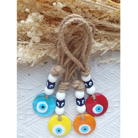 Occhio del Male Decorazione Sospesa in Vetro Corde di Canapa Nazar Casa Auto Parete Arredamento Boemo Mediterraneo Ornamento