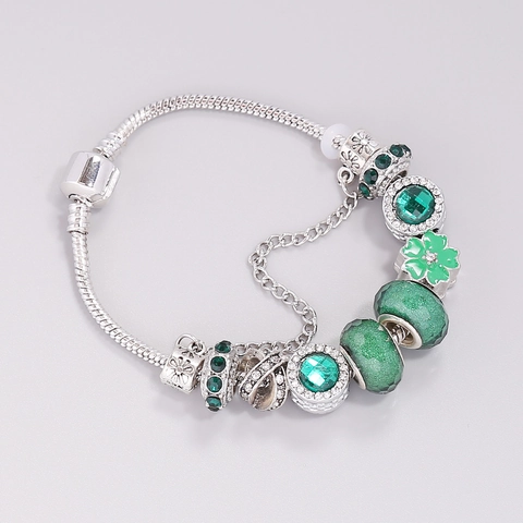 Bracelet À Charmes Alliage Perles De Verre Pendentif Fleur Chaîne Serpent Bijoux Mode Cadeau Tendance Femmes Filles