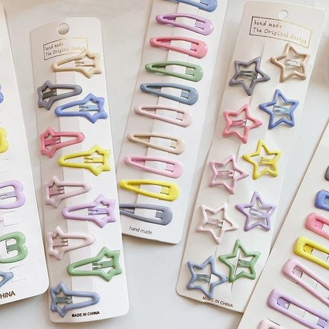 Sweet Macaron Color Metal Hair Clips Drip Oil BB Clips Snap Hairpins Star Heart Shapes For Kids Girls Women